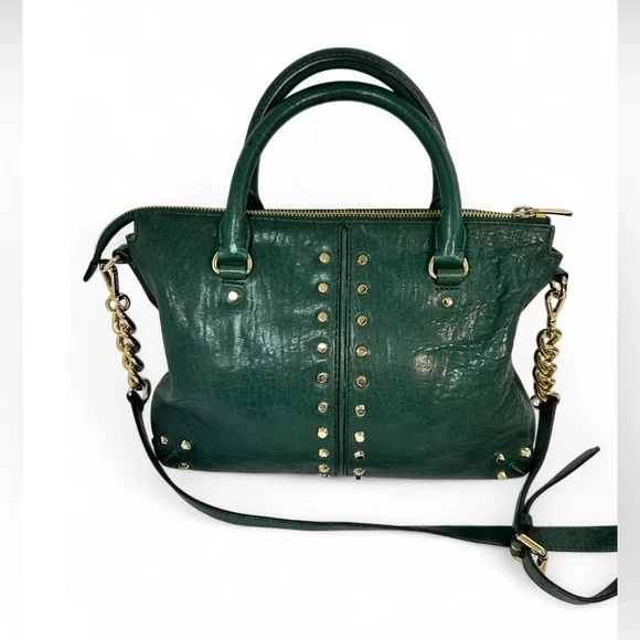 Michael Kors Uptown Astor studded leather satchel bag in hunter green Circa 2004 - Picture 5 of 8